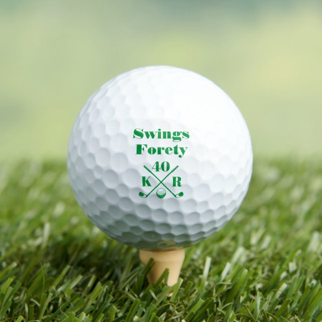 Modern 40th 50th Birthday Golf Monogram Green Golf Balls (Insitu Tee)