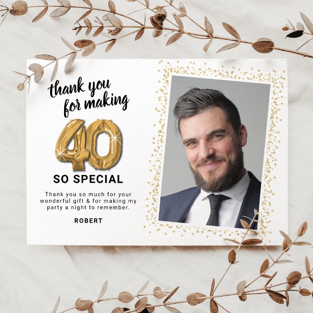 Modern 40th Adult Birthday Photo Thank You Card (Creator Uploaded)