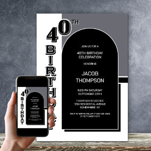 Modern 40th Birthday Black Arch Party Invitation