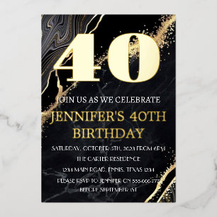 Modern 40th Birthday Black Gold Foil QR Code