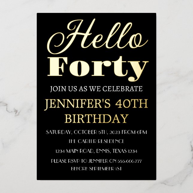 Modern 40th Birthday Black Gold Foil QR Code Forty (Front)