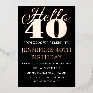 Modern 40th Birthday Black Rose Gold Foil QR Code 