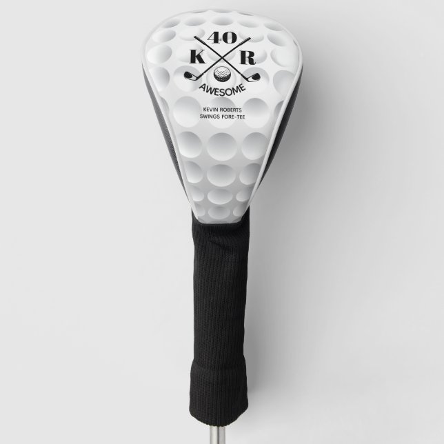 Modern 40th Birthday Golf 50th 60th Monogram Golf Head Cover (Front)