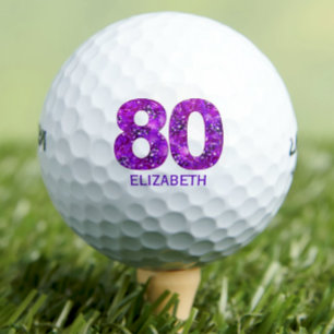 Modern 40th birthday golf balls 80 purple initials
