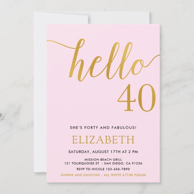 Modern 40th birthday HELLO 40 Adult Birthday Invitation (Front)