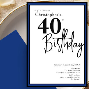 Modern 40th Birthday Invitation Elegant Black Blue