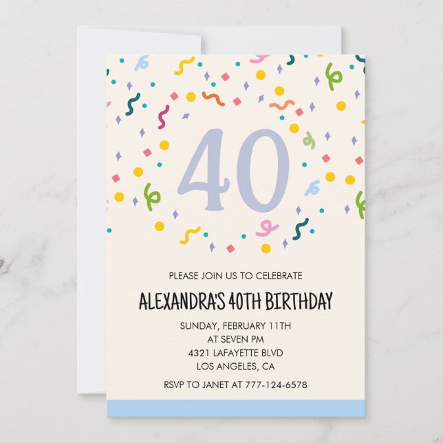 Modern 40th birthday invitations Confetti (Front)