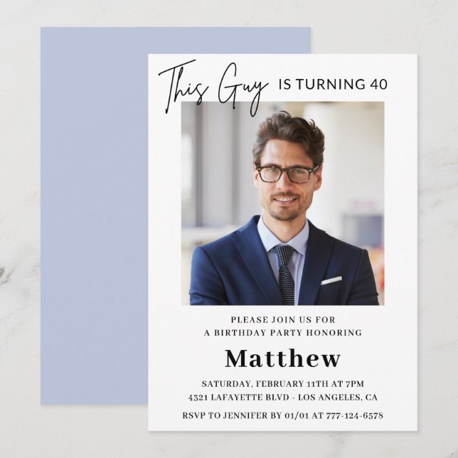 Modern 40th birthday invitations Men Photo (Front/Back)