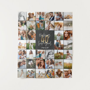 Modern 40th birthday multi photo script gift  tapestry