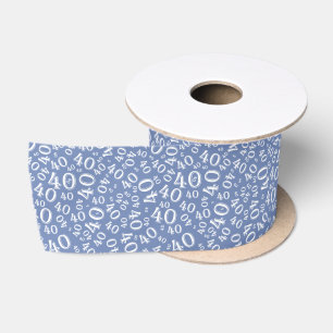 Modern 40th Birthday Number Pattern Blue/White Satin Ribbon