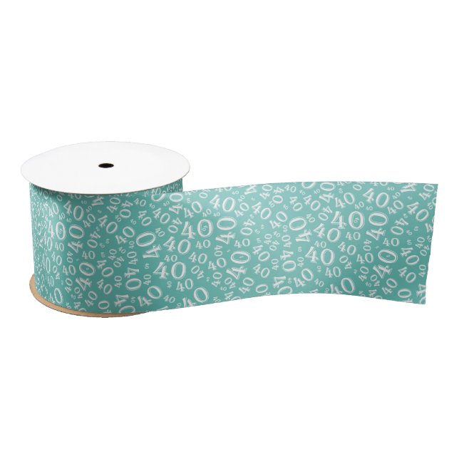 Modern 40th Birthday Number Pattern Teal/White Satin Ribbon (Spool)