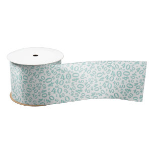Modern 40th Birthday Number Pattern Teal/White Satin Ribbon