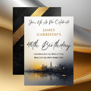 Modern 40th Birthday Party Black with Gold Invitation