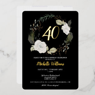 Modern 40th Birthday Party Floral Wreath Gold