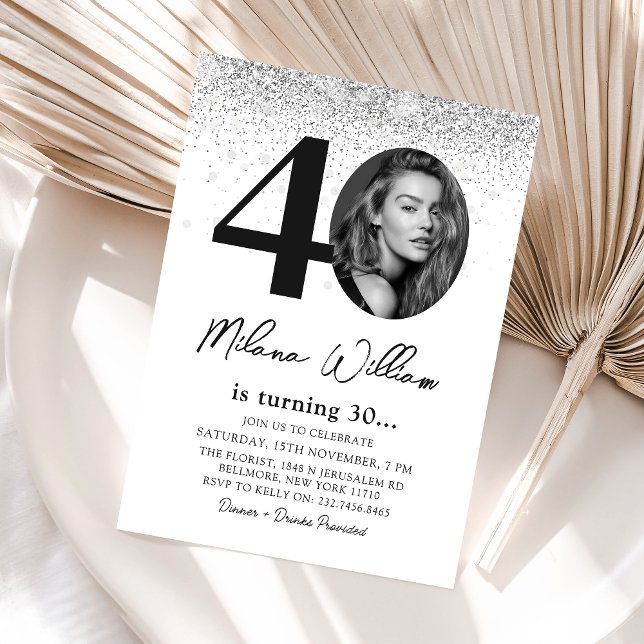 Modern 40th Birthday Party Photo Invitation (Creator Uploaded)