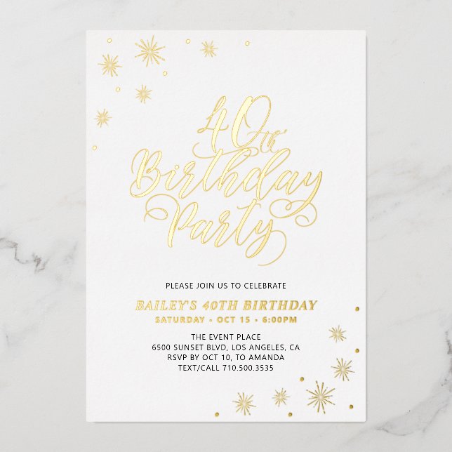 Modern 40th Birthday Party Real Foil Invitation (Front)