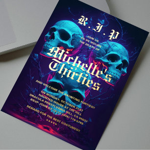 Modern 40th Birthday RIP Thirties Neon Skull