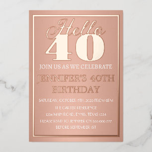 Modern 40th Birthday Rose Gold Foil QR Code Glam F