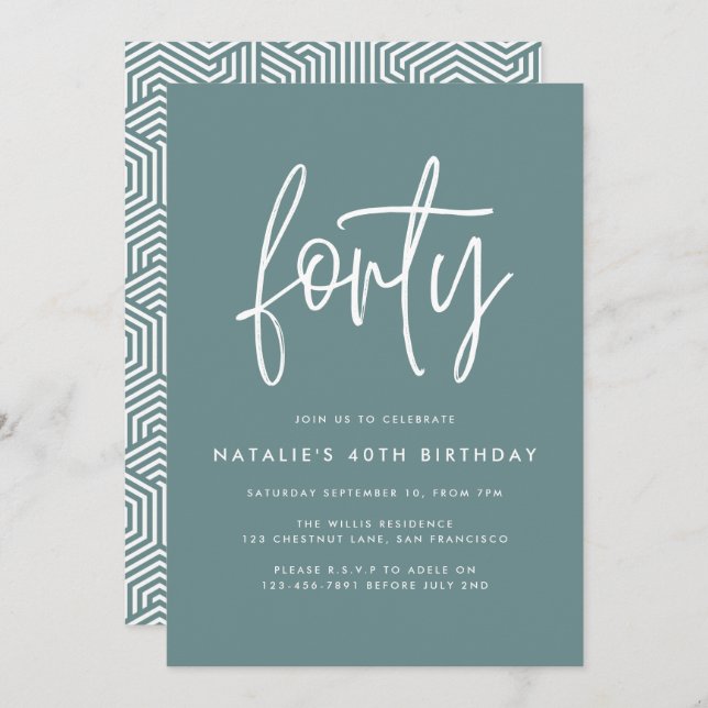 Modern 40th birthday simple stylish elegant script (Front/Back)