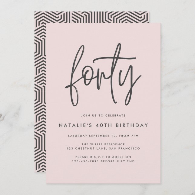 Modern 40th birthday simple stylish elegant script (Front/Back)