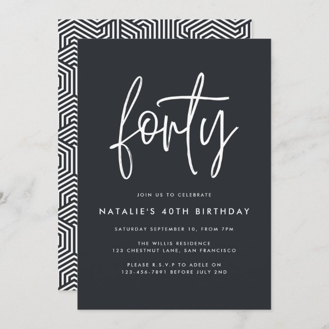 Modern 40th birthday simple stylish elegant script (Front/Back)