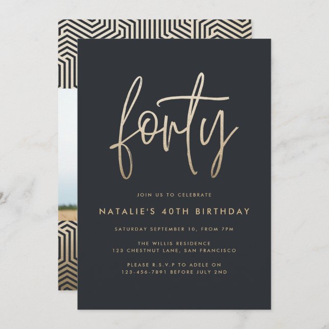 Modern 40th birthday simple stylish elegant script (Front/Back)