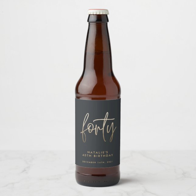 Modern 40th birthday simple stylish elegant script beer bottle label (Front)