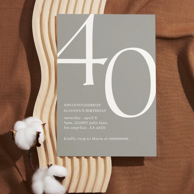 Modern 40th birthday simple stylish elegant script invitation (Creator Uploaded)