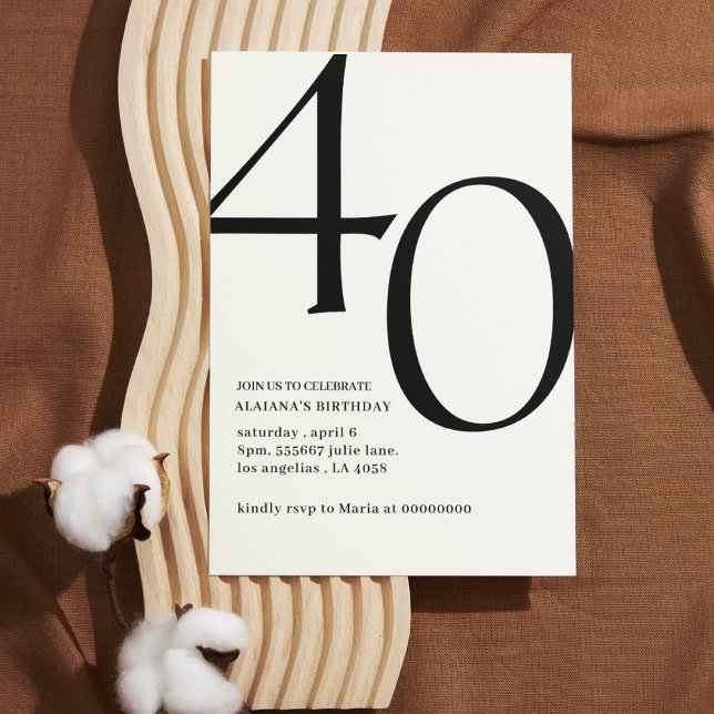 Modern 40th birthday simple stylish elegant script invitation (Creator Uploaded)