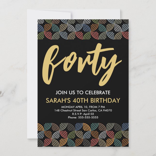 Modern 40th birthday simple stylish elegant script invitation (Front)
