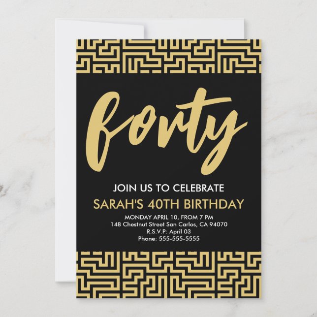 Modern 40th birthday simple stylish elegant script invitation (Front)