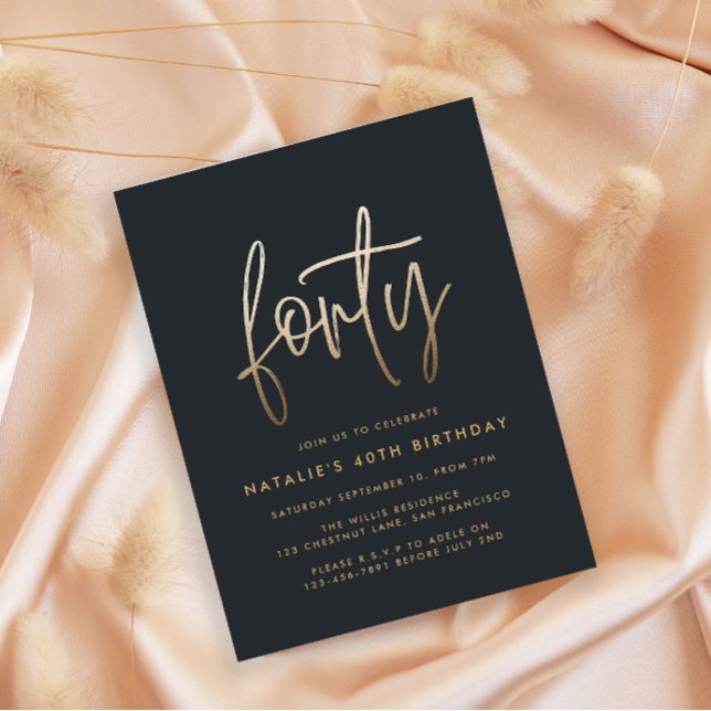 Modern 40th birthday simple stylish elegant script invitation postcard (Creator Uploaded)