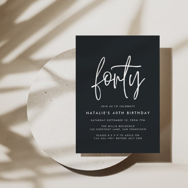 Modern 40th birthday simple stylish elegant script invitation postcard (Creator Uploaded)