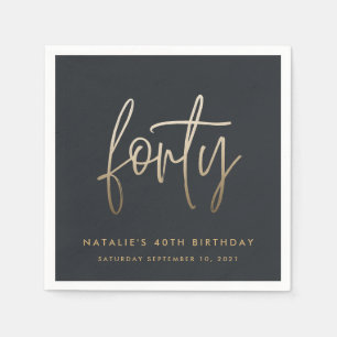 Modern 40th birthday simple stylish elegant script napkin