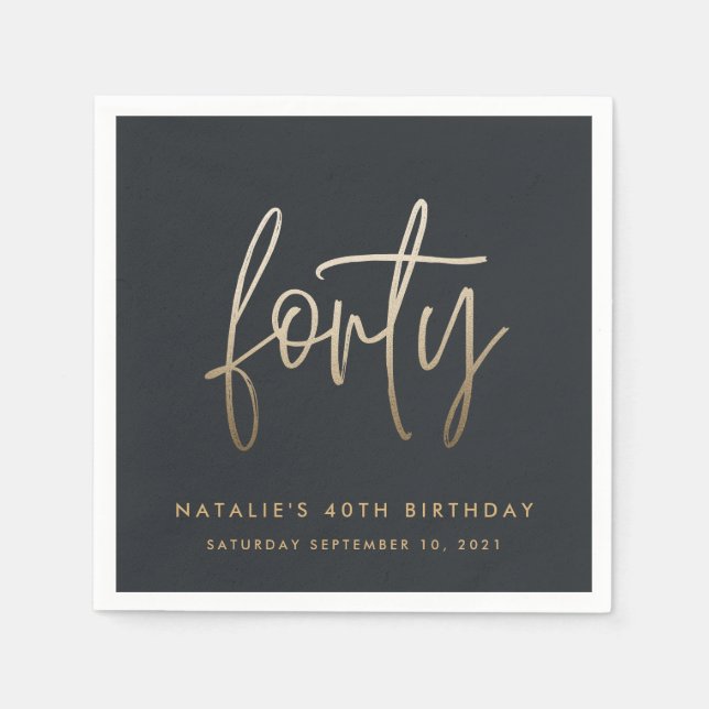 Modern 40th birthday simple stylish elegant script napkin (Front)