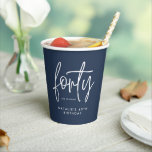 Modern 40th birthday simple stylish elegant script paper cups<br><div class="desc">Modern 40th birthday simple stylish elegant script & geometric 40th birthday party decor wine label. Part of a collection. Colour can be changed.</div>