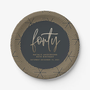 Modern 40th birthday simple stylish elegant script paper plate