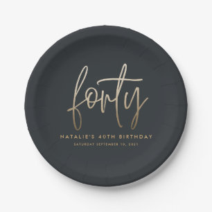 Modern 40th birthday simple stylish elegant script paper plate