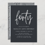 Modern 40th birthday simple stylish script photo<br><div class="desc">Modern 40th birthday simple stylish elegant script & geometric photo 40th birthday invite. Modern geometric backer pattern. Part of a collection. Colour can be changed.</div>