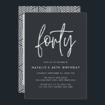Modern 40th birthday simple stylish script photo<br><div class="desc">Modern 40th birthday simple stylish elegant script & geometric photo 40th birthday invite. Modern geometric backer pattern. Part of a collection. Colour can be changed.</div>