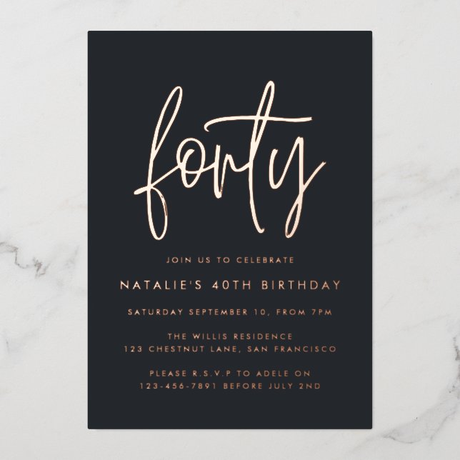 Modern 40th birthday stylish elegant script (Front)