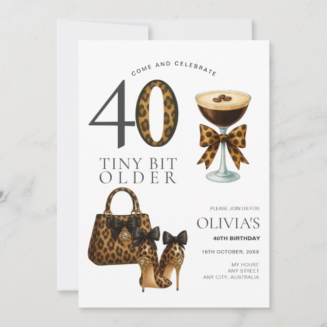 Modern 40th Birthday, Trendy Leopard Print Invitation (Front)