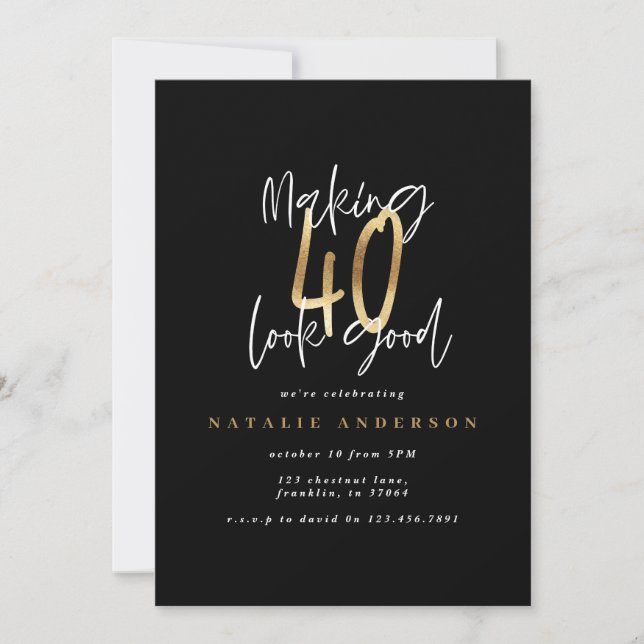 Modern 40th birthday typography black and gold (Front)