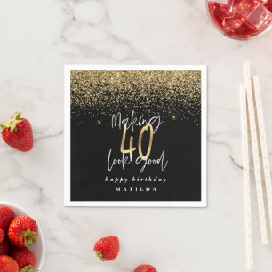 Modern 40th birthday typography gold glitter party napkin