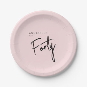 Modern 40th Forty Fortieth birthday Paper Plate