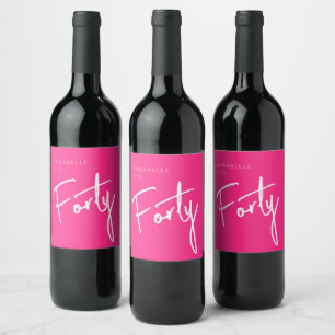 Modern 40th Forty Fortieth birthday pink Wine Label