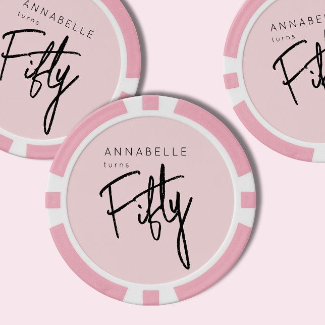 Modern 40th Forty Fortieth birthday Poker Chips (Blush pink custom poker chips for 40th birthday party celebrations.)