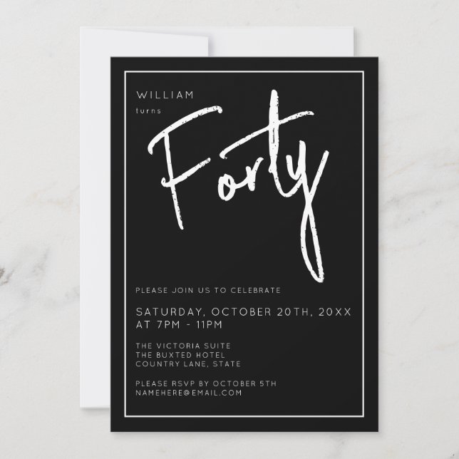 Modern 40th Forty Fortieth Black birthday party Invitation (Front)