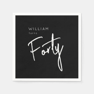 Modern 40th Forty Fortieth men's birthday black Napkin