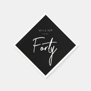 Modern 40th Forty Fortieth men's birthday black Napkin